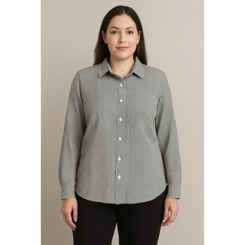 Chaps Womens Plus Size 2X  No Iron Button Up‎ Shirt Blouse Houndstooth Black